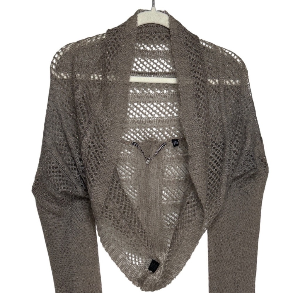 Knitted & Knotted Anthropologie Metallic Taupe Open Knit Cocoon Cardigan Small